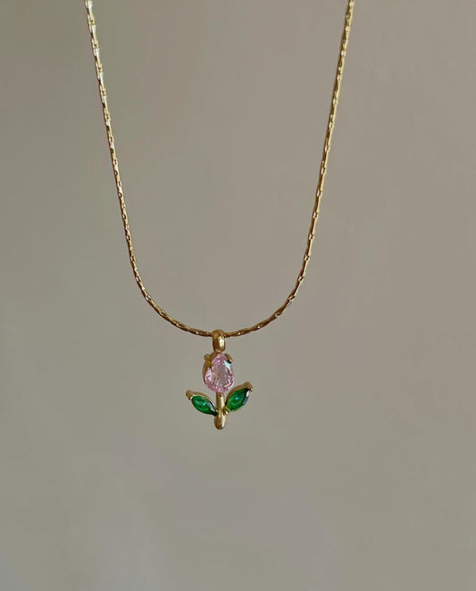 Pink tulip necklace