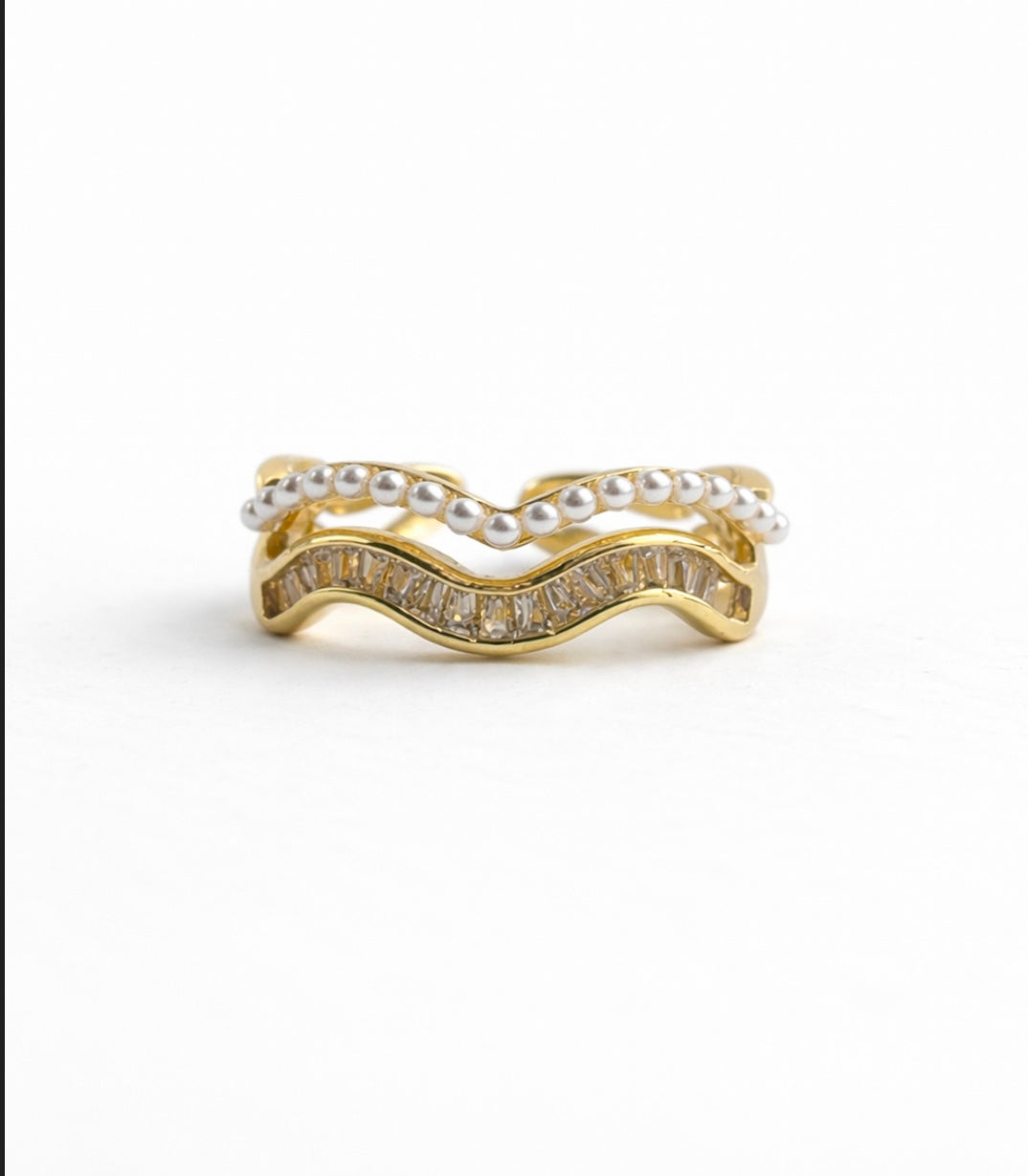 Pearl wavy band ring (adjustable) - GlintHub