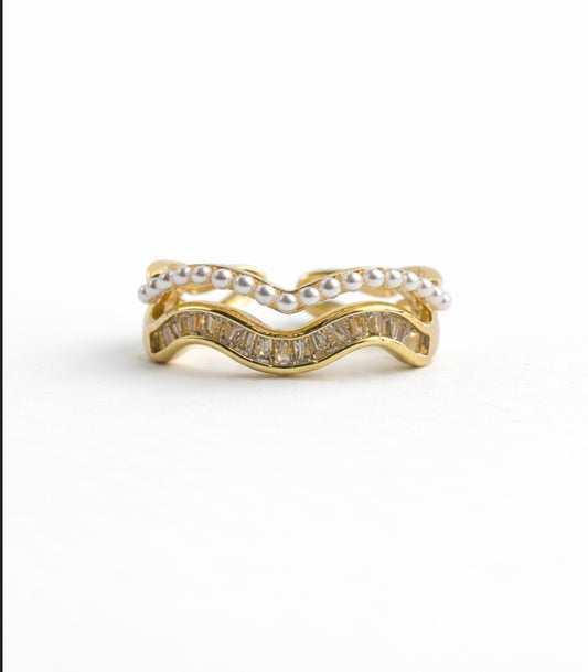 Pearl wavy band ring (adjustable) - GlintHub