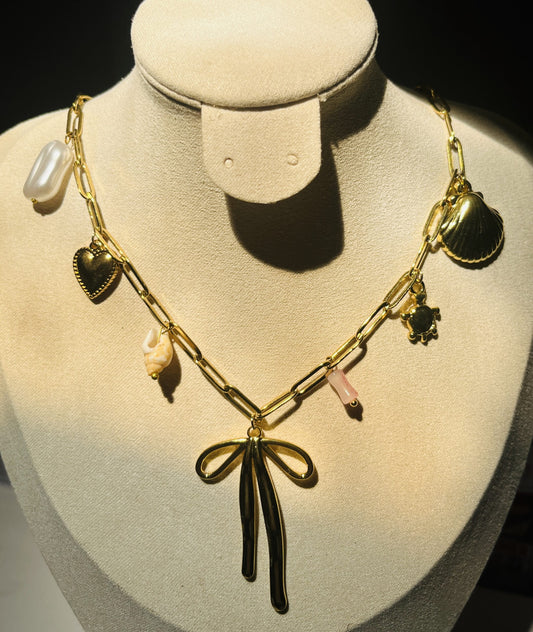 Ribbon Bow Charm Necklace1